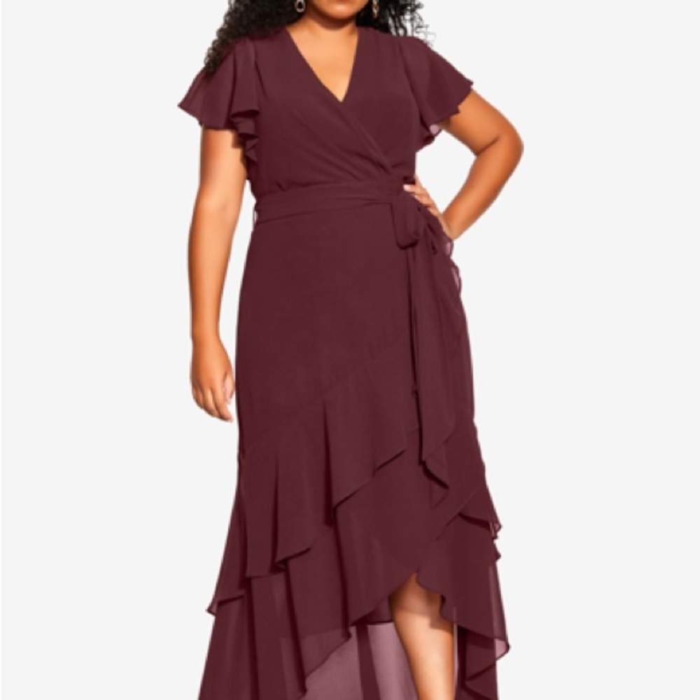 NWT City Chic maxi flirty tier dress in Garnet, size 18